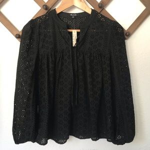 Madewell Eyelet Double Tie Peasant Top True Black